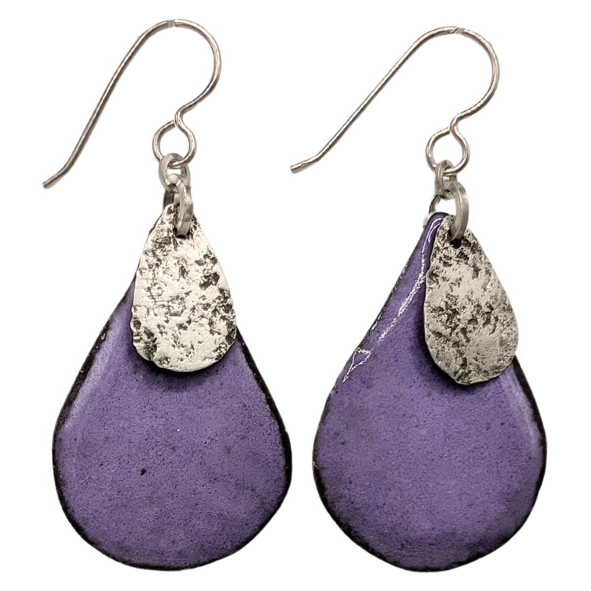 JOANNA CRAFT - TEARDROP PURPLE ENAMEL EARRINGS - STERLING SILVER & ENAMEL