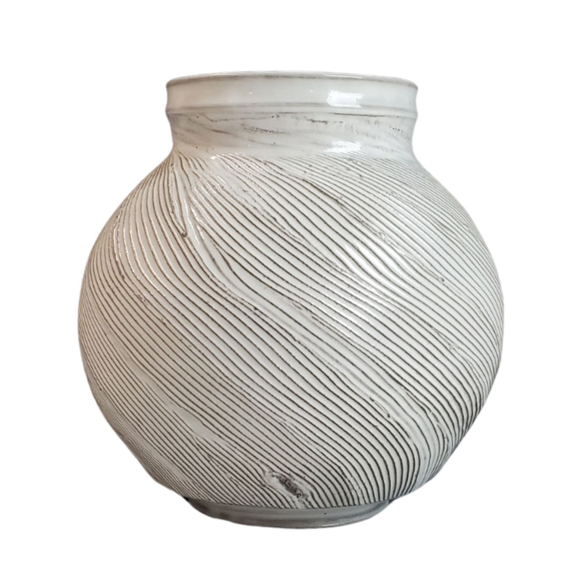 JOE LEE - WHITE TEXTURED VASE - CERAMIC - 8 X 8.5 X 8