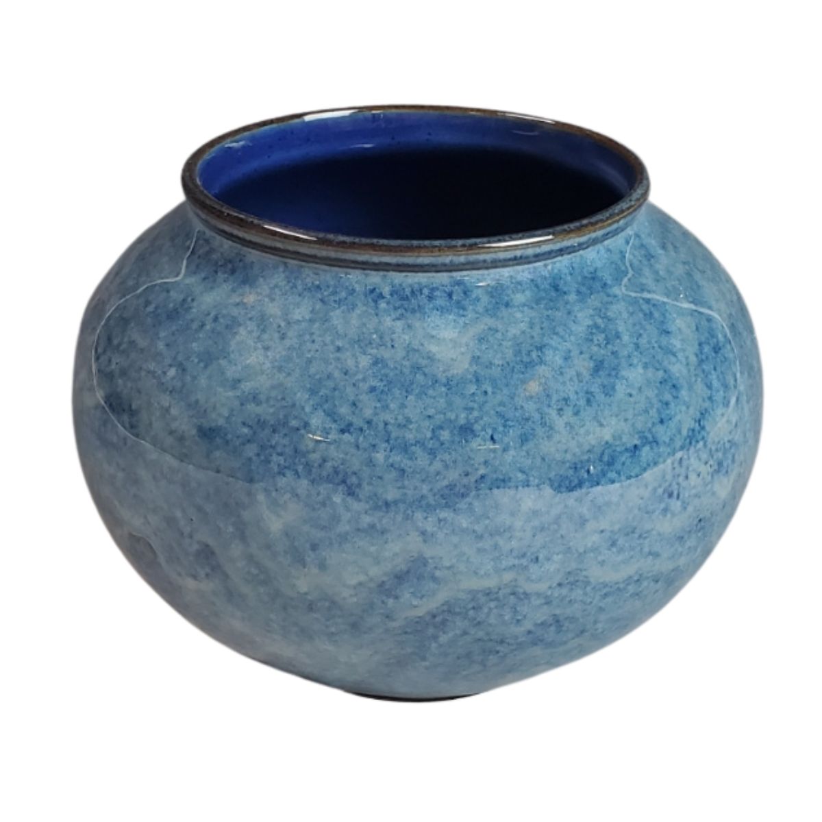 JOE LEE - BLUE WIDE MOUTH VASE - CERAMIC - 7.5 X 6.5 X 7.5