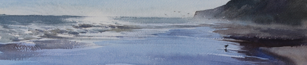 JASON LI - SOUTHERN CALIFORNIA BEACH 2 - WATERCOLOR - 3.5 X 12