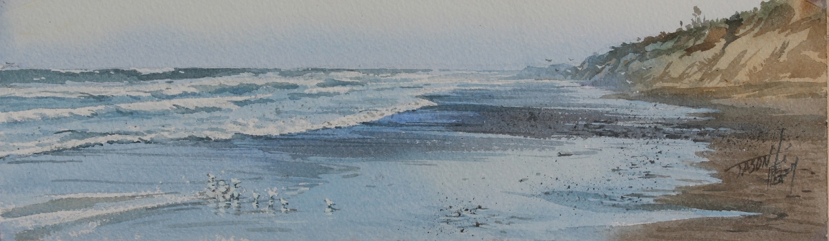 JASON LI - SOUTHERN CALIFORNIA BEACH - WATERCOLOR - 3 X 14