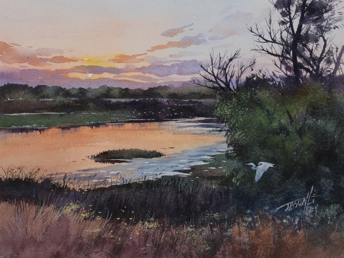 JASON LI - SUNSET MARSHLANDS II - WATERCOLOR - 9 X 12