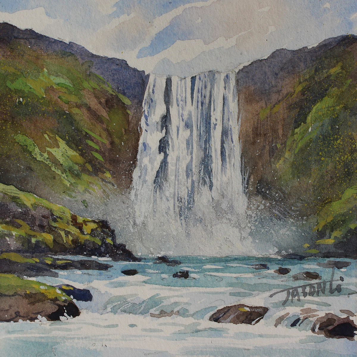 JASON LI - WATERFALL V - WATERCOLOR - 6 X 4