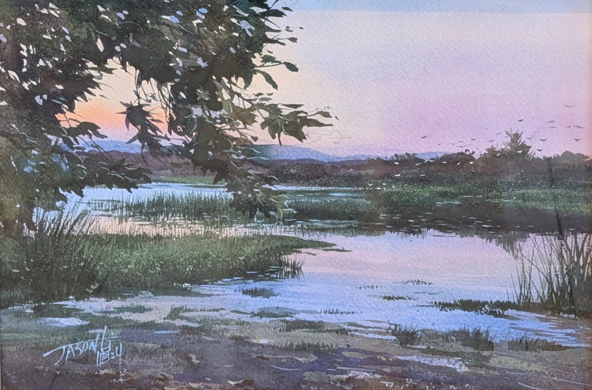 JASON LI - SUNSET MARSHLAND - WATERCOLOR - 12 X 9