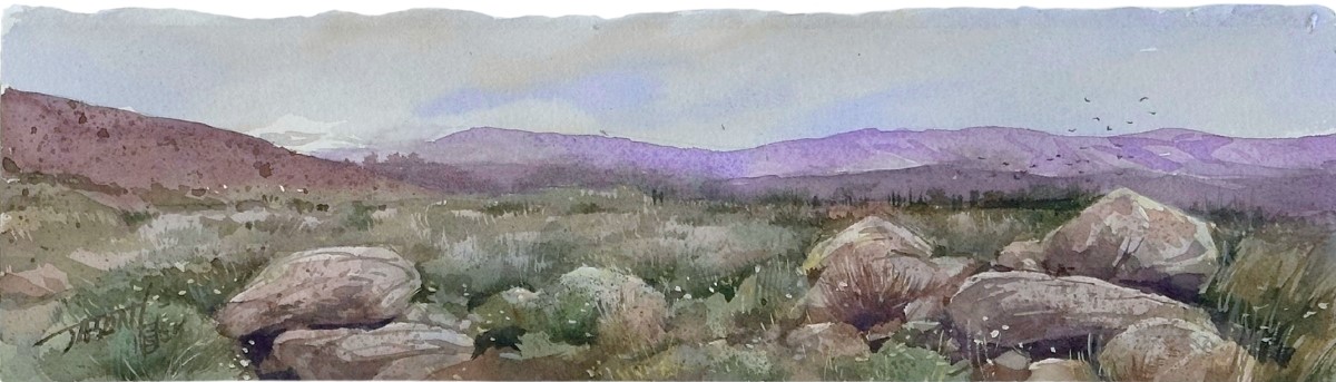 JASON LI - CLOUDY DAY - ROCKS - WATERCOLOR - 12 X 3.5