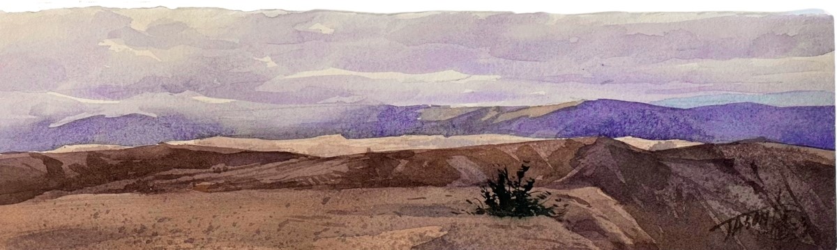 JASON LI - CLOUDY DAY - CANYON OVERVIEW - WATERCOLOR - 12 X 3.5