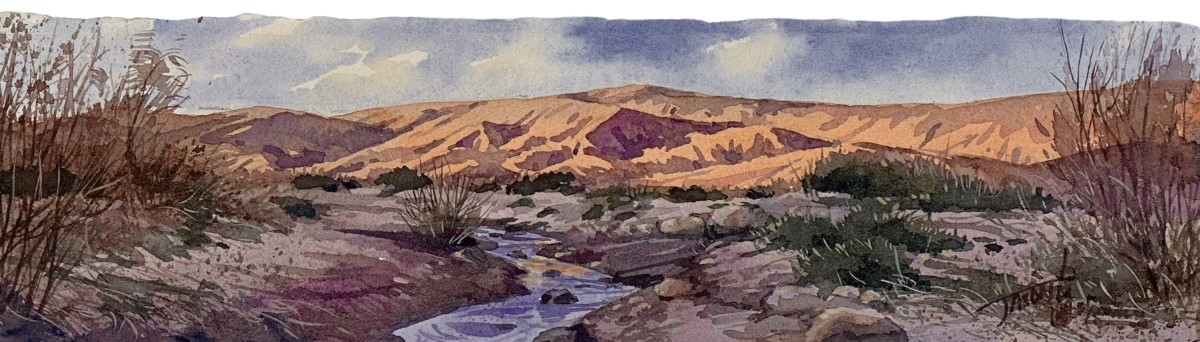 JASON LI - DESERT SUNSET - 1ST PASS - WATERCOLOR - 12 X 3.5