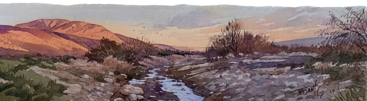 JASON LI - DESERT SUNSET - 2ND PASS - WATERCOLOR - 12 X 3.5