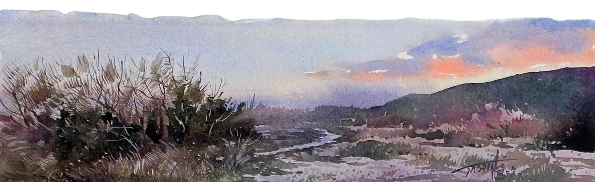 JASON LI - DESERT SUNSET - CANYON - WATERCOLOR - 12 X 3.5