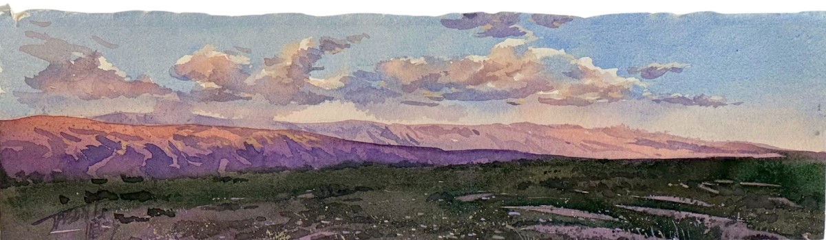 JASON LI - DESERT SUNSET - FLOATING CLOUDS - WATERCOLOR - 12 X 3.5