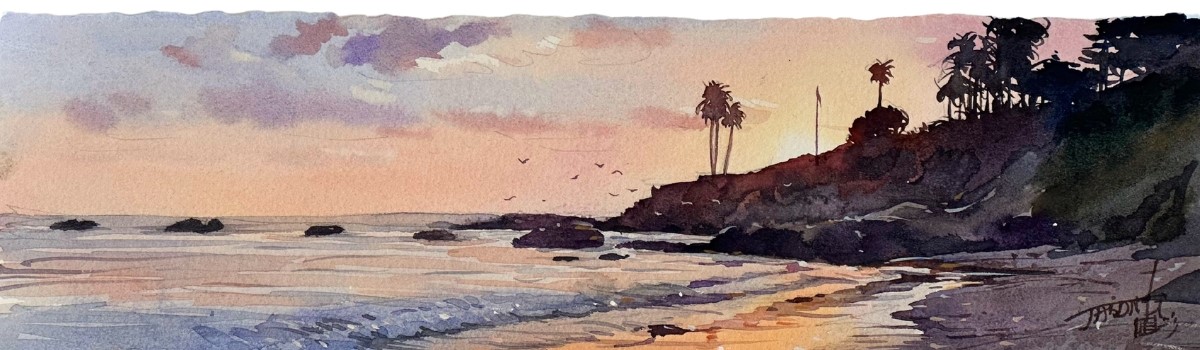 JASON LI - SUNSET HEISLER PARK - WATERCOLOR - 12 X 3.5