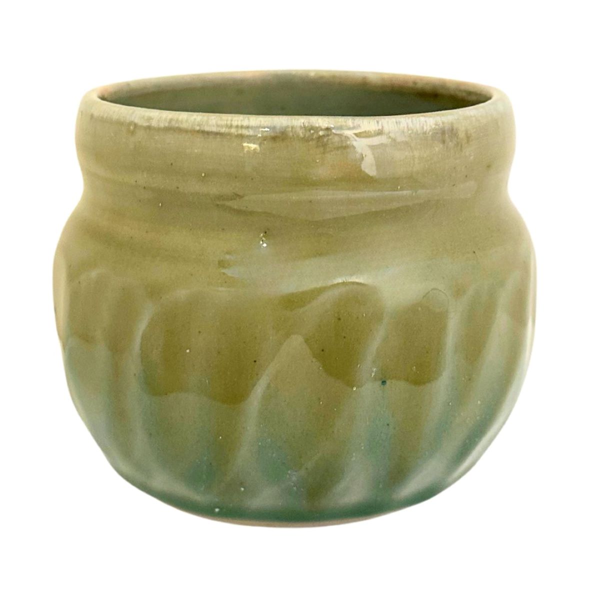 KAREN LIBA - GREEN GROOVED VASE - CERAMIC - 4.5 X 4 X 4.5