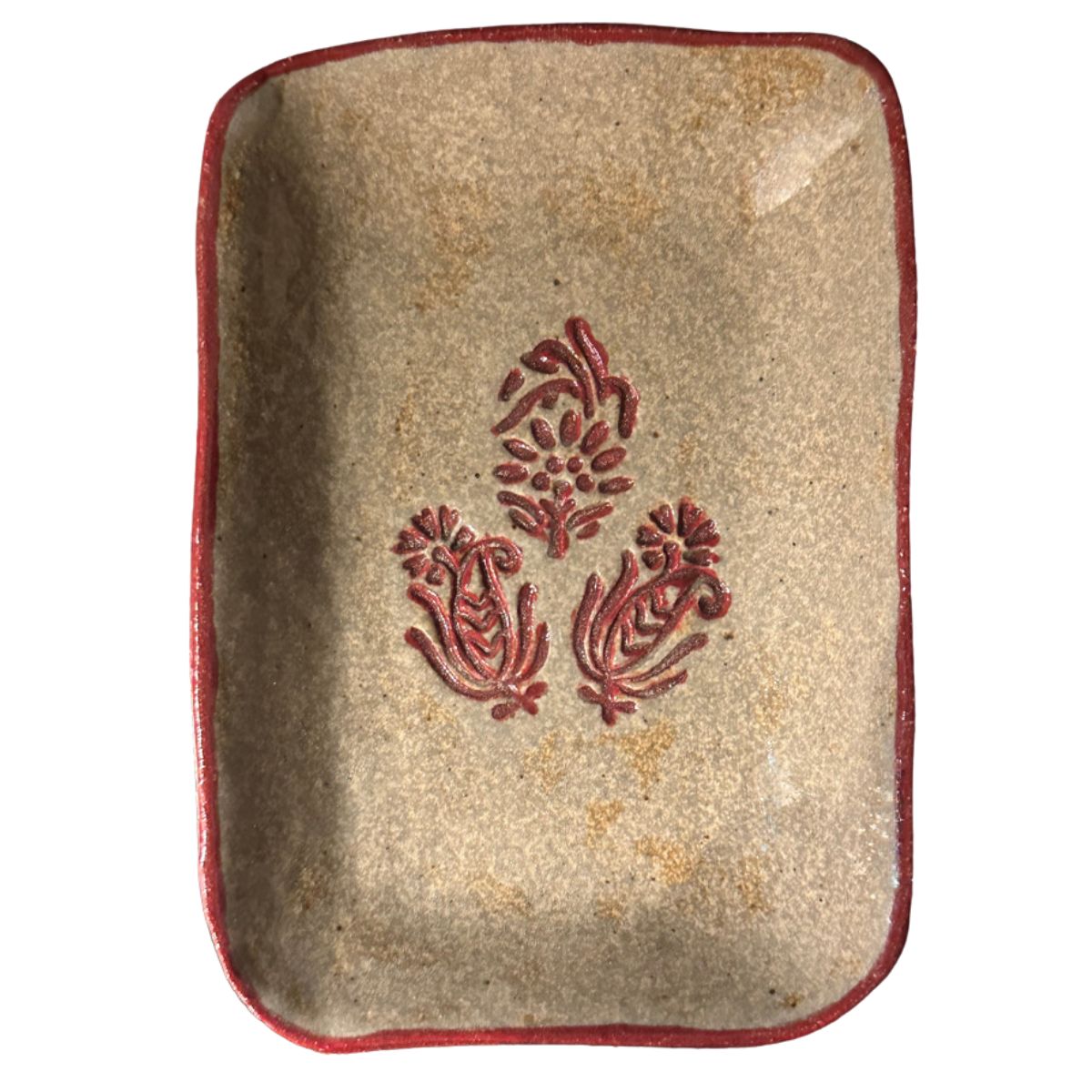 KAREN LIBA - RED FLORAL SOAP DISH - CERAMIC