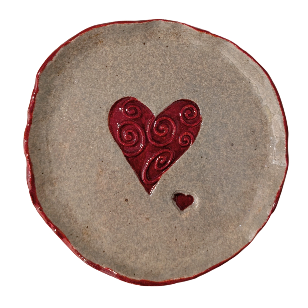 KAREN LIBA - SMALL ROUND HEART TRAY - CERAMIC - 4 1/2 X 4 1/2