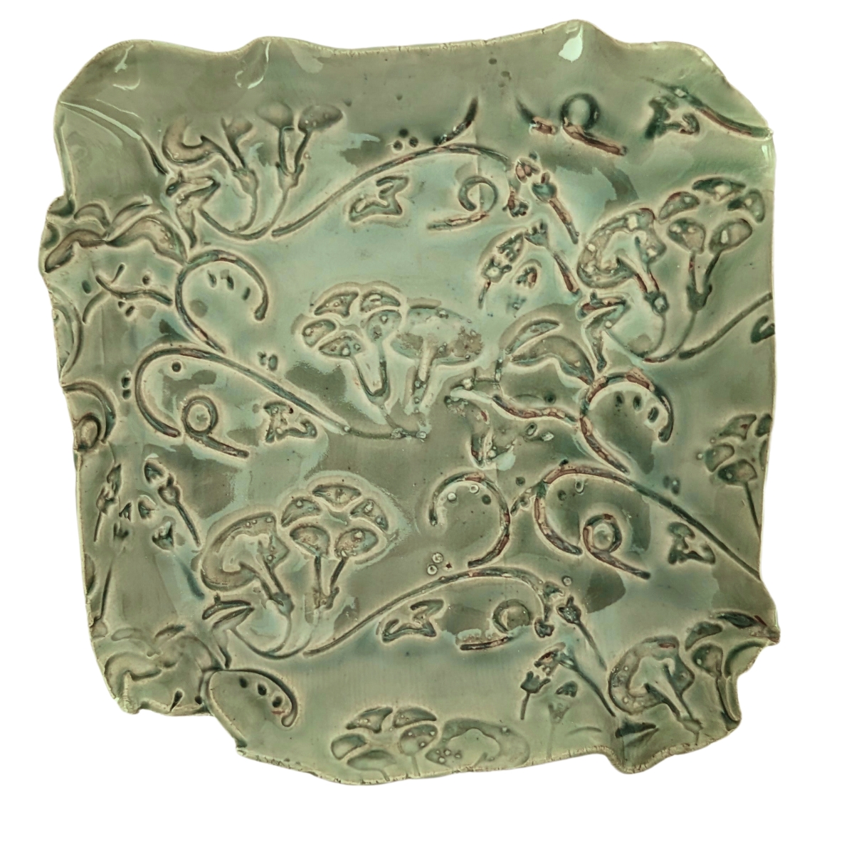 KAREN LIBA - GREEN INSET FLOWER DISH - CERAMIC - 1 1/2 X 9 X 8 1/2