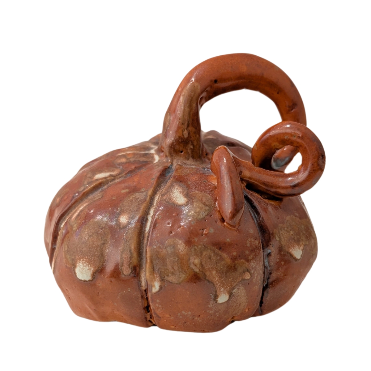 KAREN LIBA - HOLLOW ORANGE GLAZED PUMPKIN - CERAMIC - 3 X 4 X 4