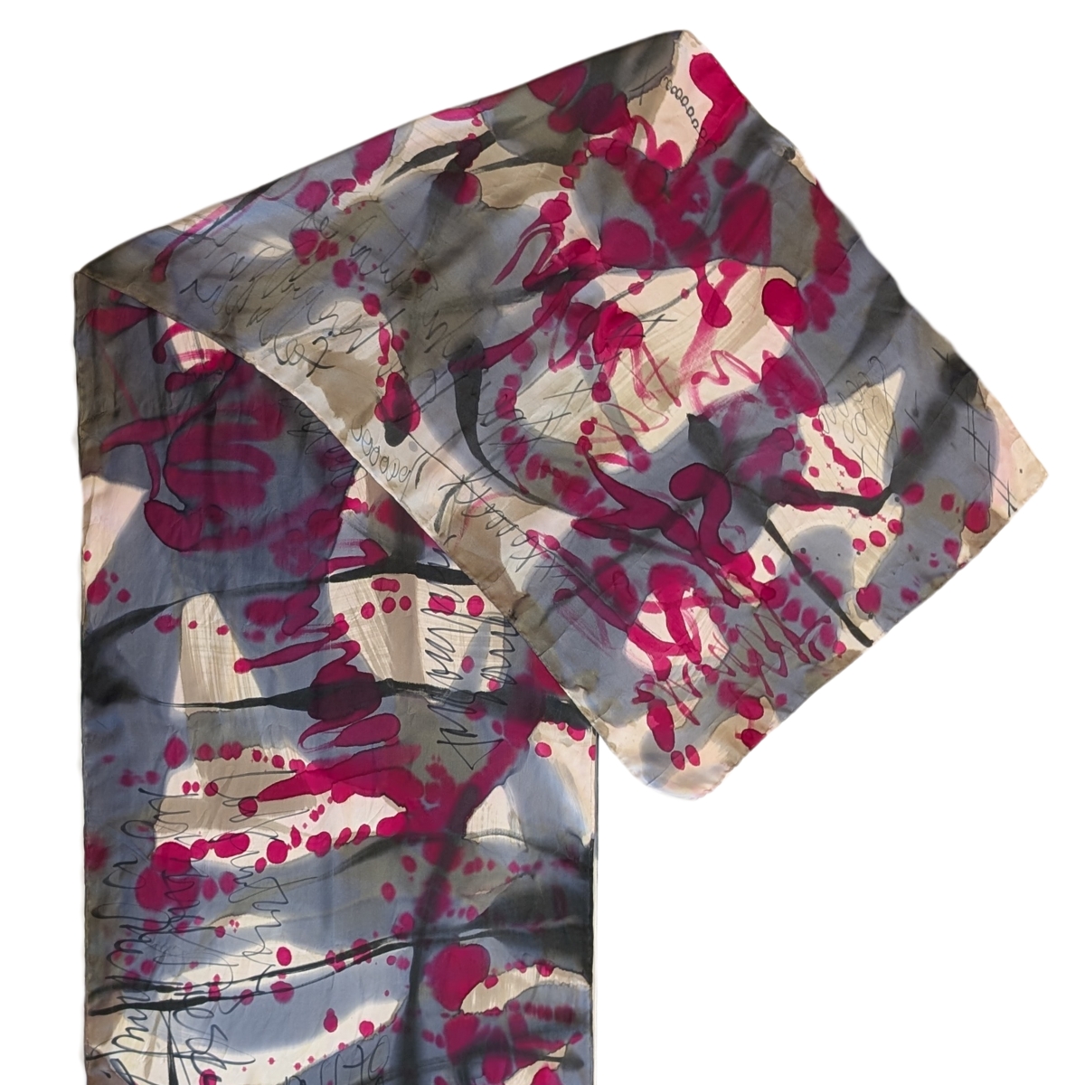 BETH MARX - SILK SCARF GREY, WHITE & FUCHSIA - FIBER