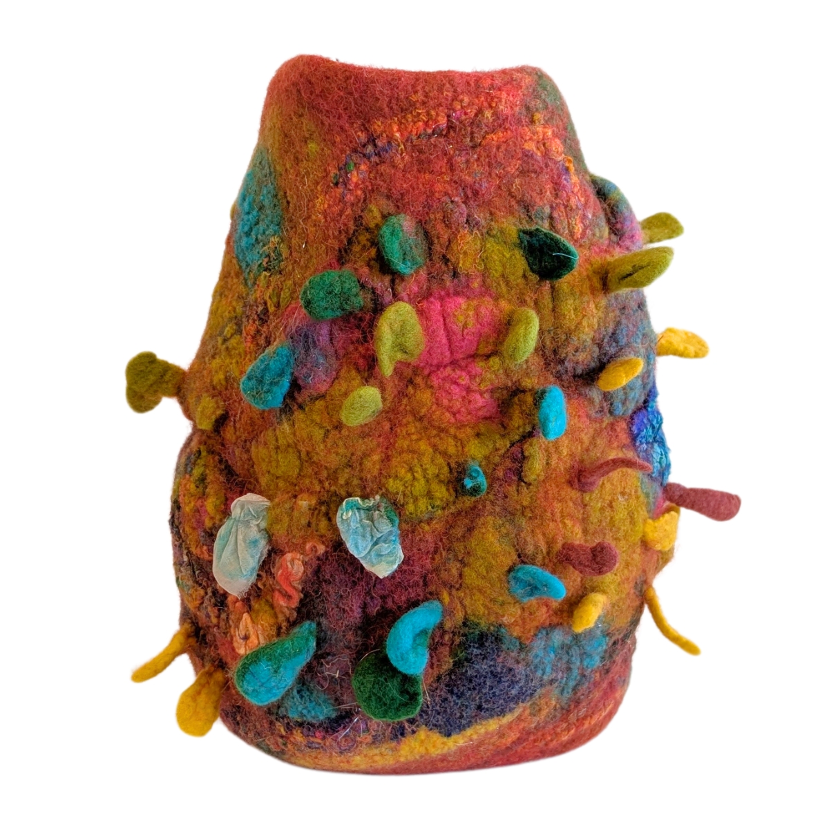 BETH MARX - FELTED VESSEL ORANGE, TEAL & RED - FIBER - 8 X 11 6