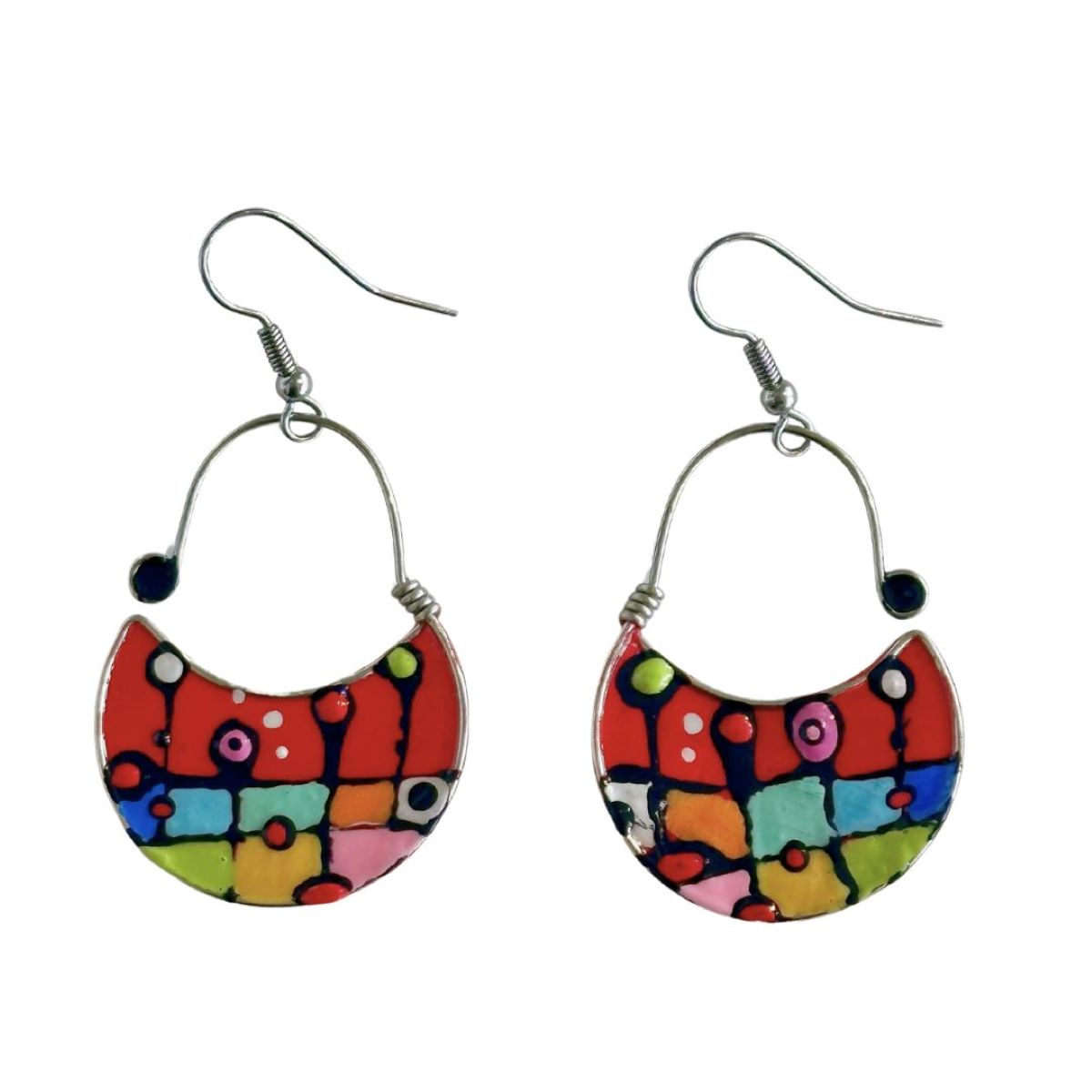 CECILIA RINCON - HALF MOON PINK MULTI ENAMEL EARRINGS - ENAMEL