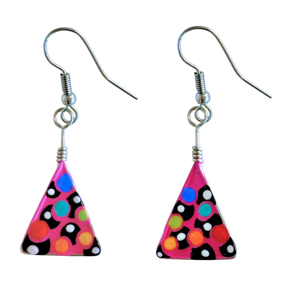 CECILIA RINCON - SM TRIANGLE PINK ENAMEL EARRINGS - ENAMEL