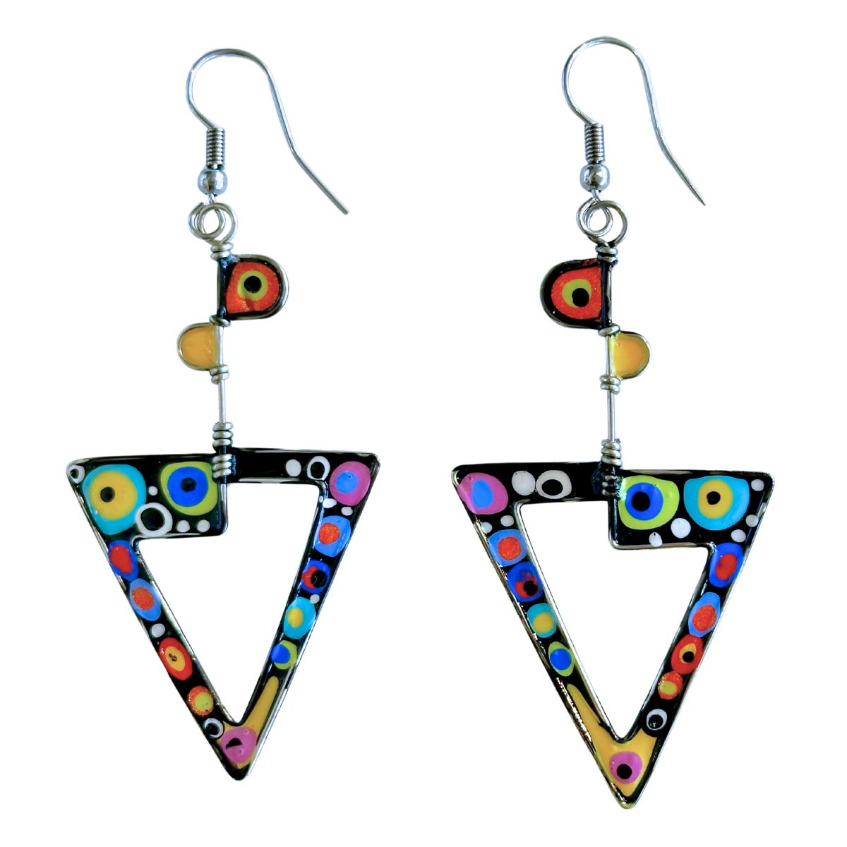 CECILIA RINCON - BLACK MULTI TRIANGLE ENAMEL EARRINGS - ENAMEL