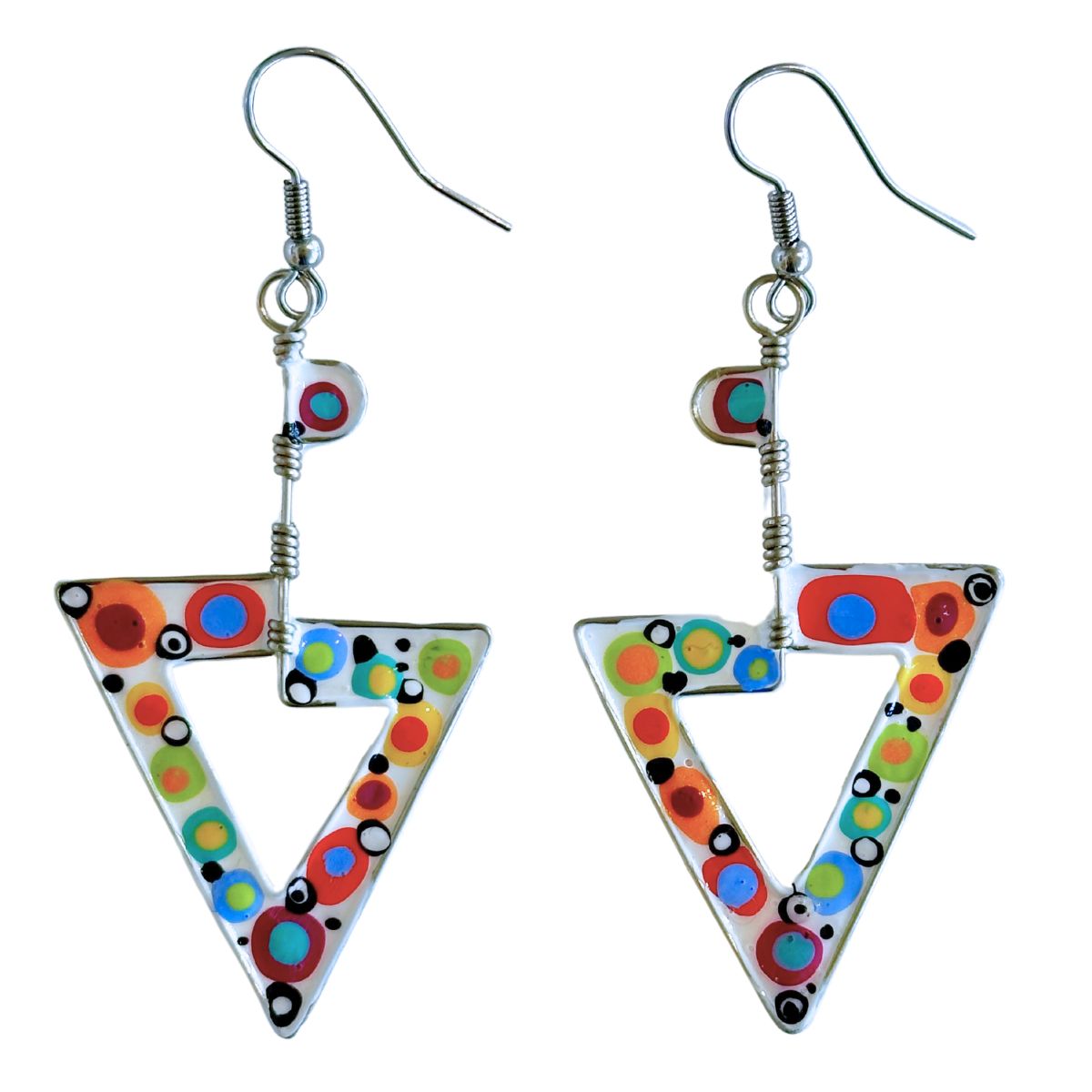 CECILIA RINCON - WHITE MULTI TRIANGLE ENAMEL EARRINGS - ENAMEL