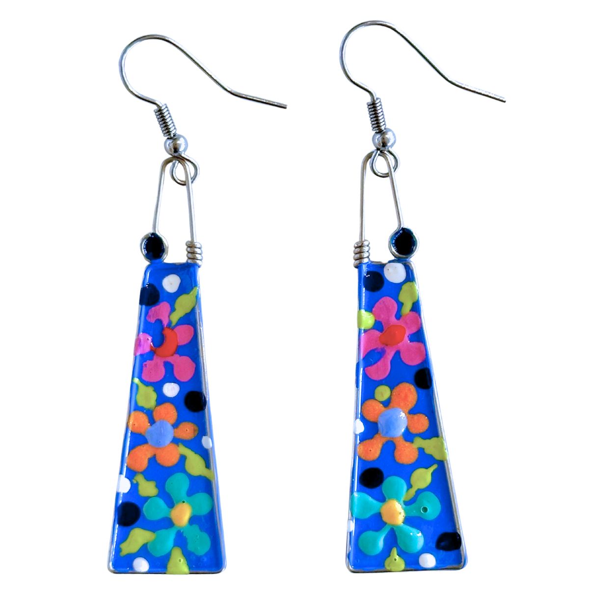 CECILIA RINCON - BLUE FLOWER TIE ENAMEL EARRINGS - ENAMEL