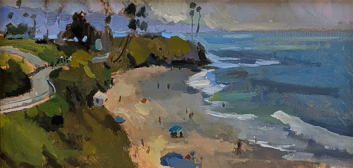 ERNIE ROMO - HEISLER WALK - LAGUNA BEACH - OIL ON BOARD - 20 X16