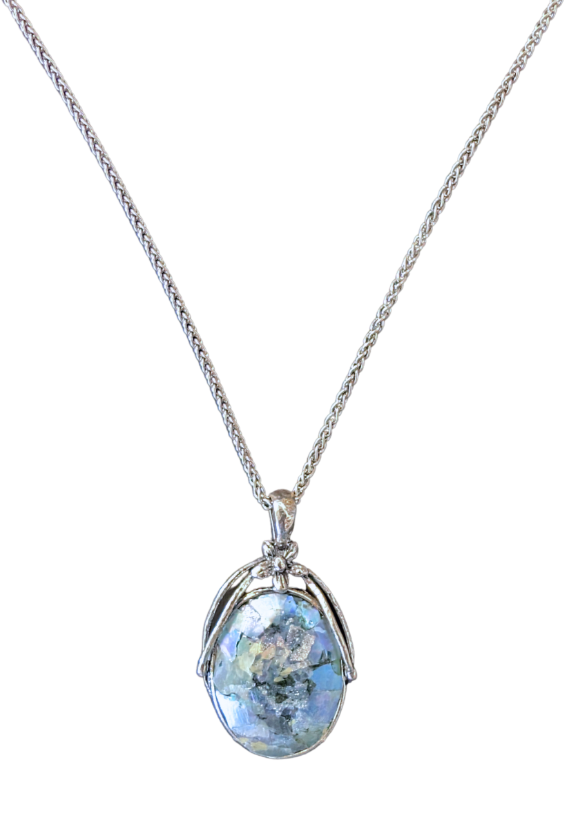 SAPHARIM RAHAV - ROMAN GLASS OVAL NECKLACE - STERLING & GEMSTONE