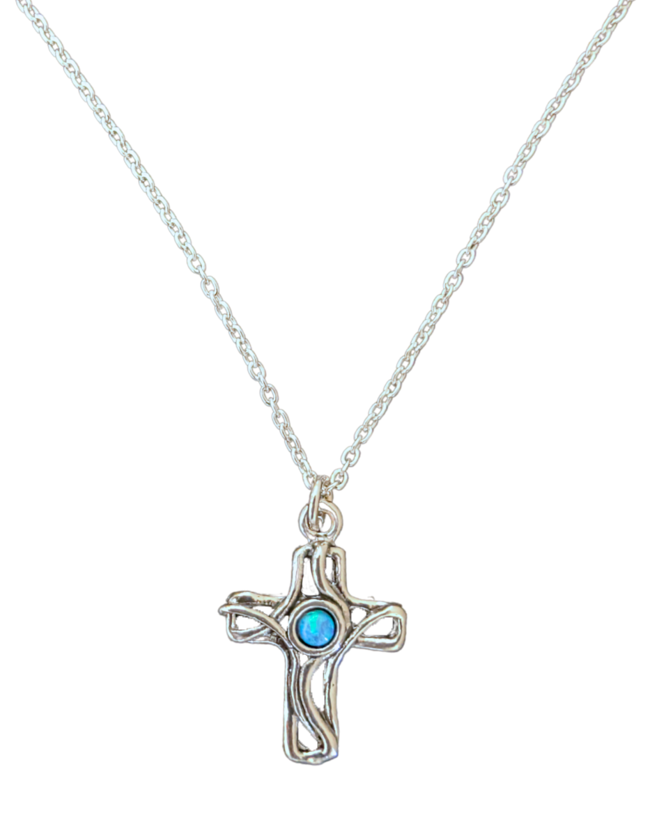 SAPHARIM RAHAV - SILVER CROSS BRANCH NECKLACE - STERLING & GEMSTONE