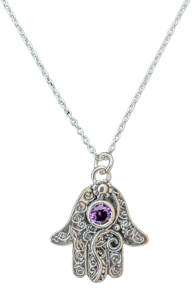 SAPHARIM RAHAV - SILVER HAMSA NECKLACE - STERLING & GEMSTONE