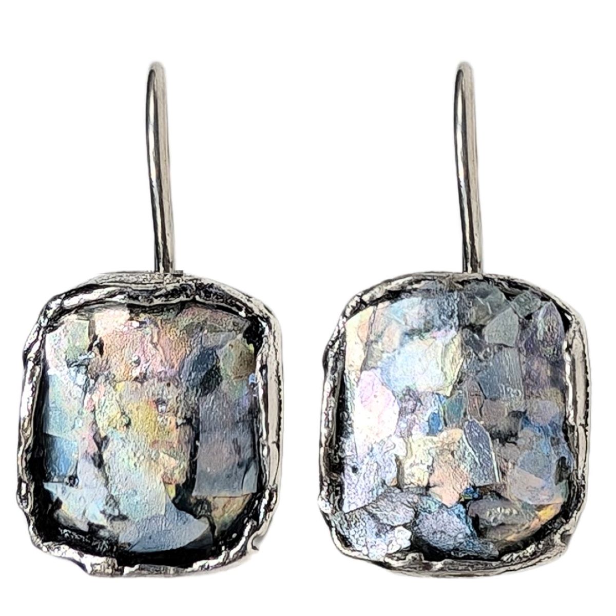 SAPHARIM RAHAV - SM RECTANGLE ROMAN GLASS EARRINGS - STERLING SILVER