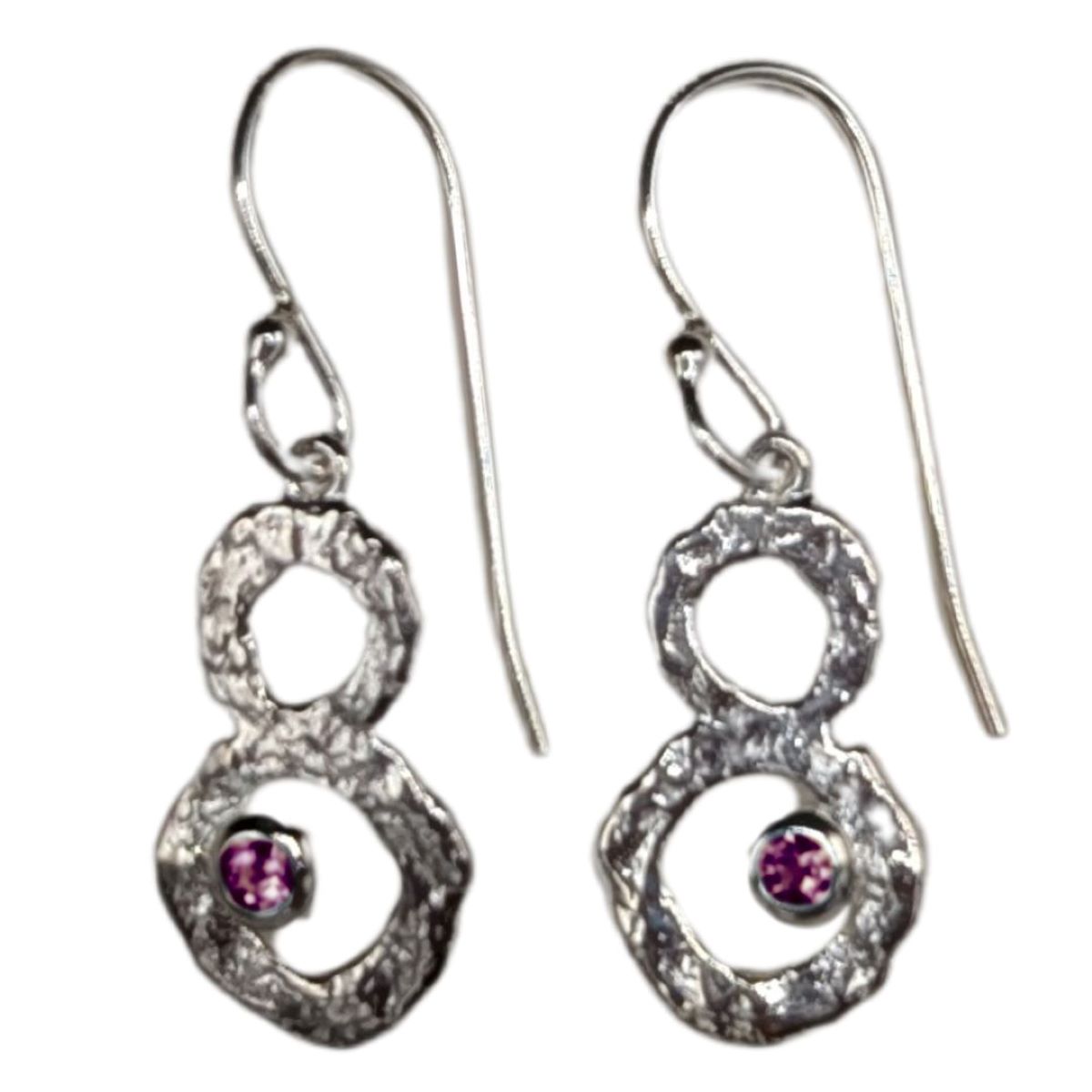 SAPHARIM RAHAV - DOUBLE CIRCLE EARRINGS W/ AMETHYST - STERLING SILVER