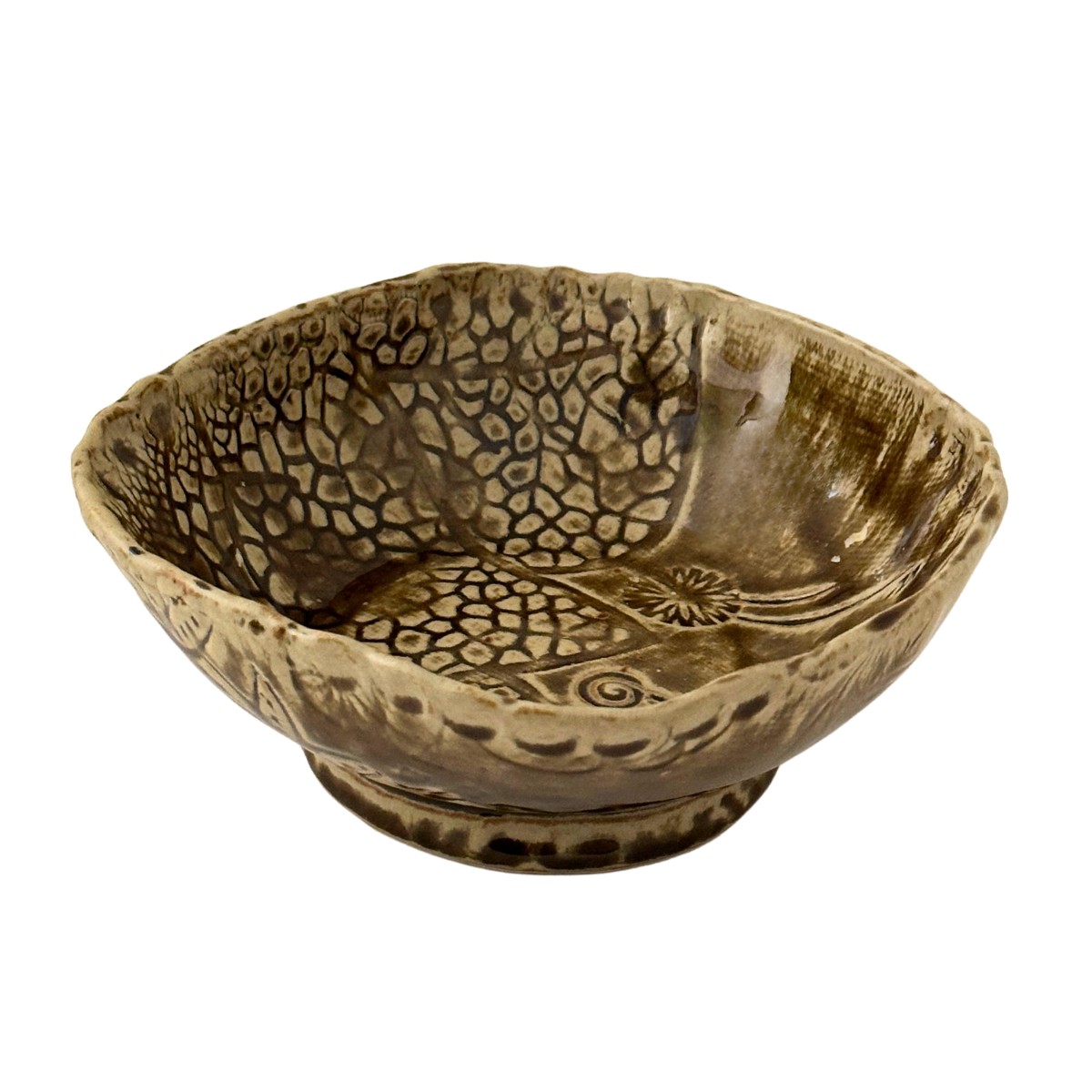 ROBERT MOORE - PATTERNED BROWN BOWL - CERAMIC - 7.5 X 3 X 7.5