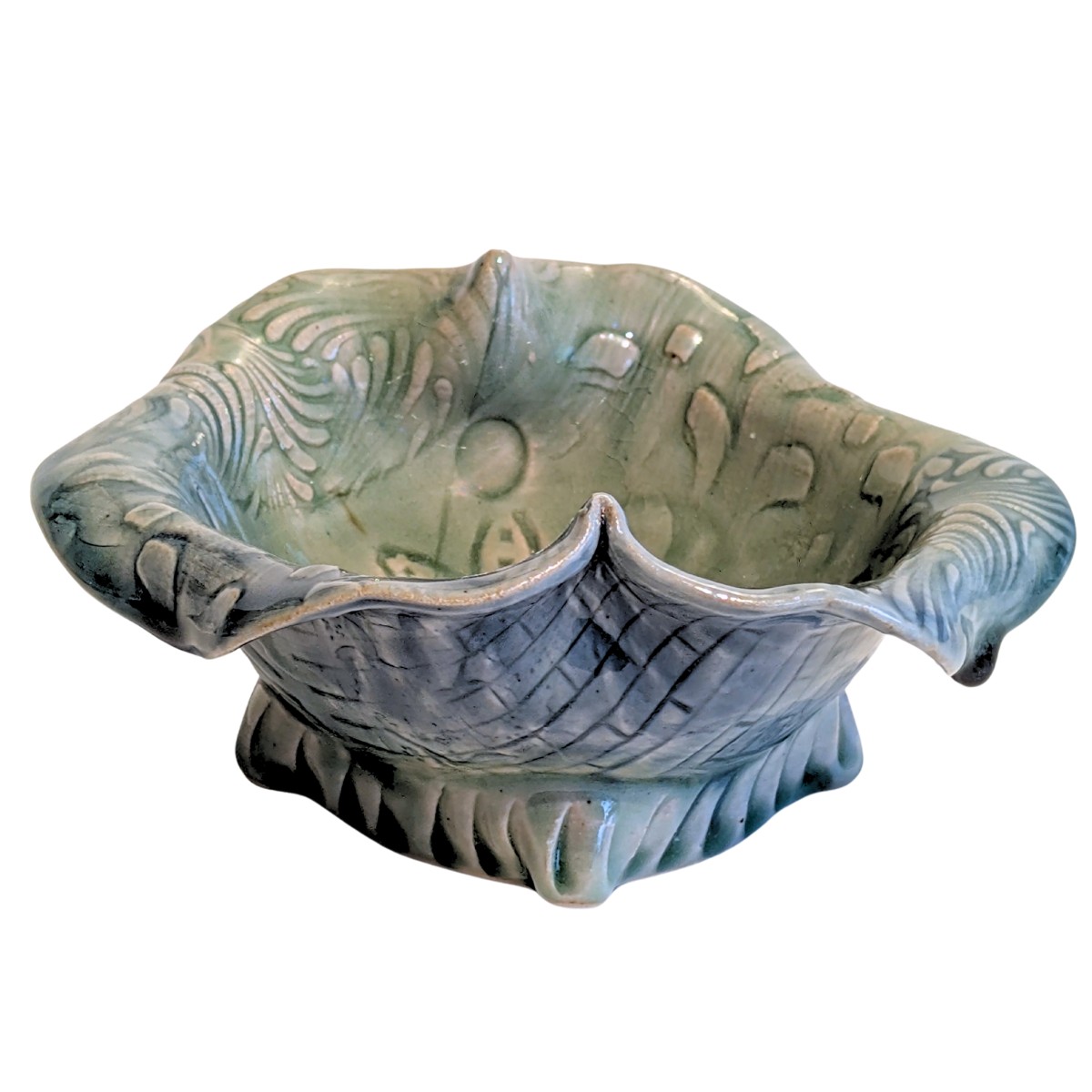 ROBERT MOORE - RUFFLED JADE BOWL - CERAMIC - 7 X 2.75 X 7