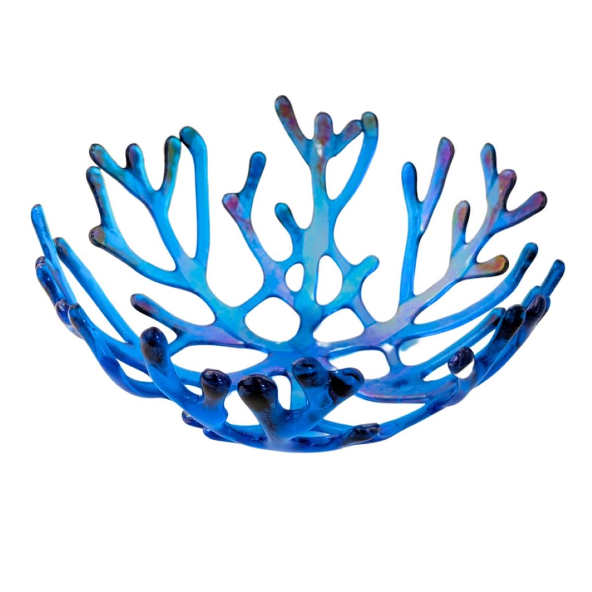 STEVEN BAY - LRG BLUE DYCRO CORAL BOWL - GLASS - 8 X 3.5 X 8