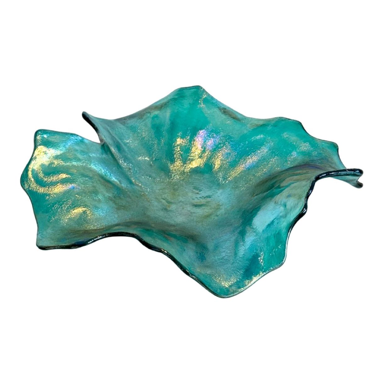 STEVEN BAY - TEAL DYCHRO LEAF PLATE - GLASS - 8 x 2 x 8