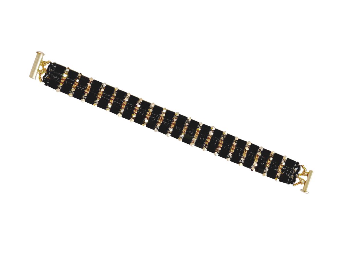 HEDDA SCHNUR - TILA JET, 24 K GOLD PLATE & SWAROVSKI CRYSTAL BEADED BRACELET - BEADS