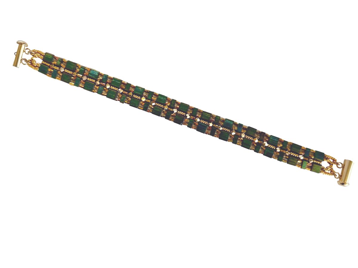 HEDDA SCHNUR - TILA, METALLIC GREEN & 24K GOLD BEADED BRACELET - BEADS