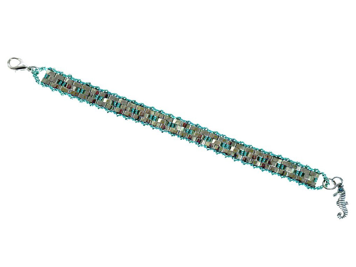 HEDDA SCHNUR - EMBELLISHED WALL TURQUOISE GLASS & WARM SILVER BEADED BRACELET - BEADS