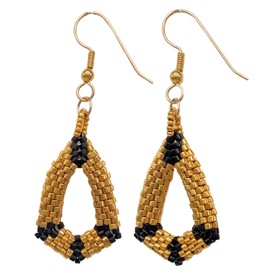 HEDDA SCHNUR - WOVEN 24K GOLD & BLACK EARRINGS - BEADS