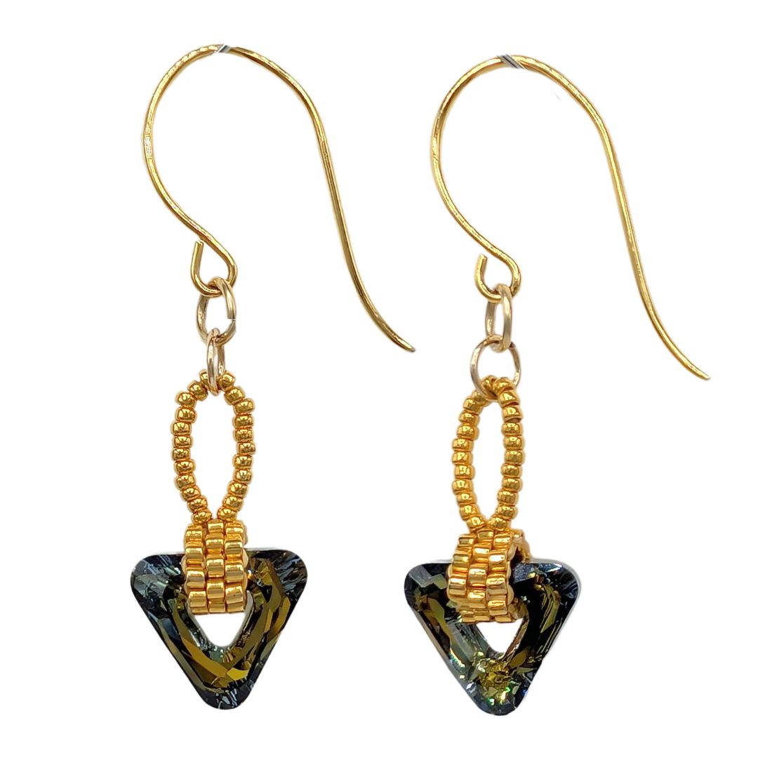 HEDDA SCHNUR - GREEN TRIANGLE BEAD EARRING WITH SWAROVSKI CRYSTAL ELEMENT - BEADS