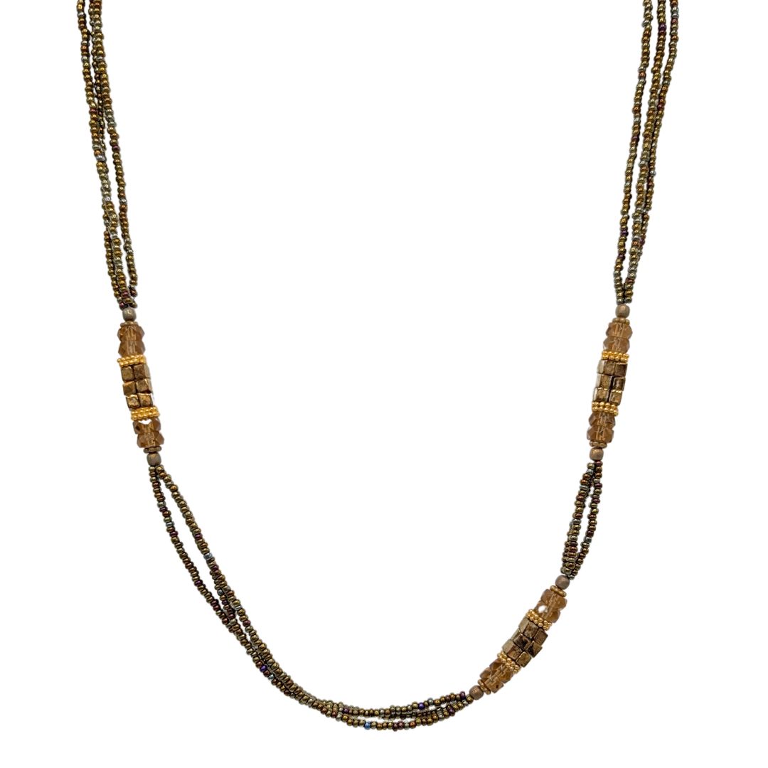 HEDDA SCHNUR - BRONZE CUBE 3 STRAND BEADED NECKLACE - BEADS