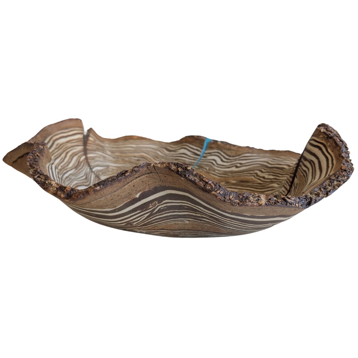 MAGIE SMITH-FLEISHER - NERIKOMI FAUX WOOD RAW EDGE BOWL - CERAMIC - 15.5 X 2 X 12