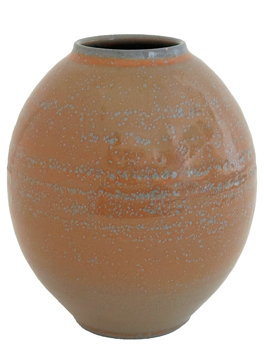 KENNY SMITH - ROUND APRICOT AND GRAY VASE - CERAMIC - 6 X 6.5 X 6