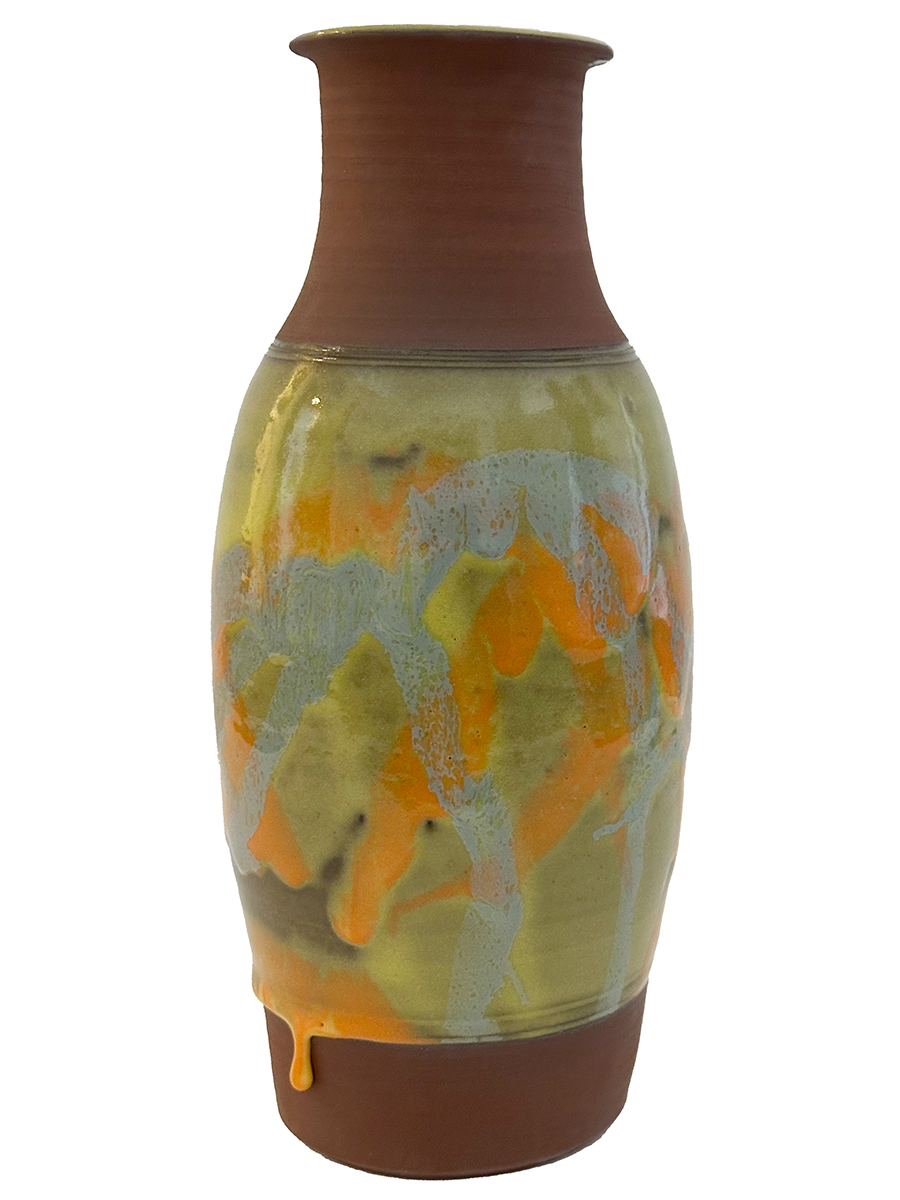 KENNY SMITH - TALL VASE BLUE/GREEN/ORANGE - CERAMIC - 6 x 13 x 6