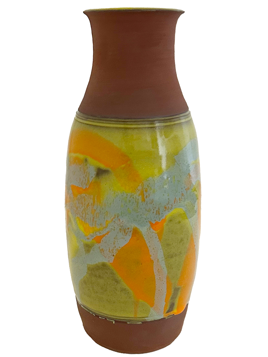 KENNY SMITH - TALL VASE BLUE/GREEN/ORANGE - CERAMIC - 5 X 12.25 X 5