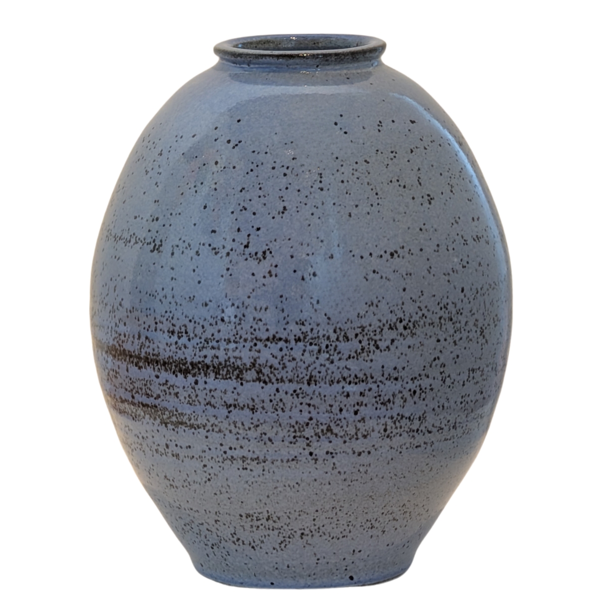 KENNY SMITH - BLUE VASE WITH BLACK SPECKLES - CERAMIC - 8 X 6 X 6