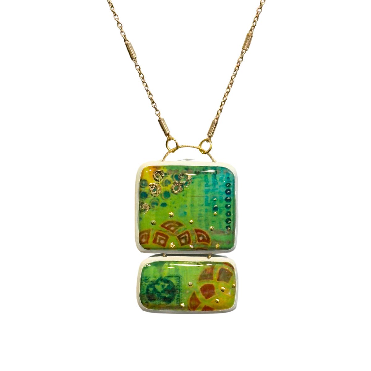 SHELLEY NORDMAN - DOUBLE GREEN PENDANT NECKALCE - MIXED MEDIA