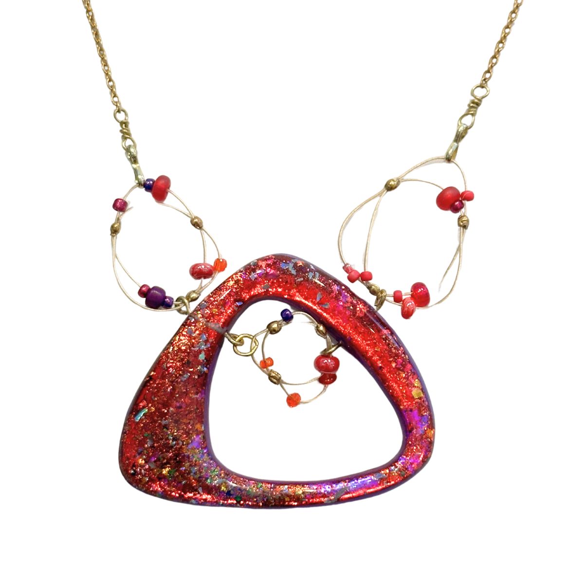 SHELLEY NORDMAN - PINK THREE HOOP NECKLACE - MIXED MEDIA